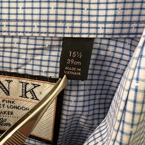 PINK brand men’s slim fit dress shirt (15-1/2 collar) blue/pink/white check - Picture 4 of 5